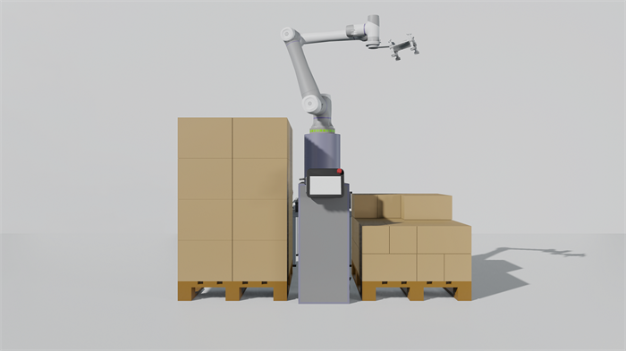 Роботизированная ячейка для паллетирования с двумя рабочими зонами GR002